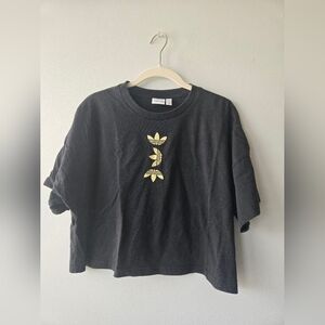 Adidas Gold Logo Black Crop Tee 100% Cotton